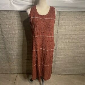 LC‎ Lauren Conrad XL Sweater Knit Crochet Maxi Dress Sleeveless Boho Rust